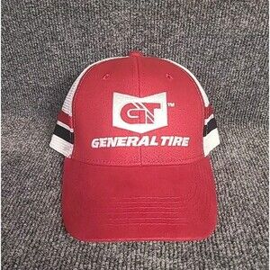 General Tire Trucker Hat Adjustable Strapback Mesh Back Burgundy White 2 Stripe